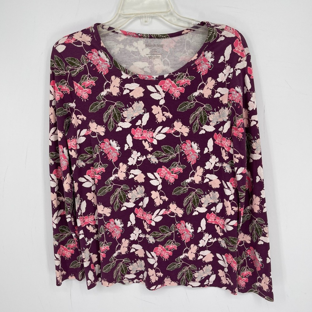 White Stag Women's Y2K Purple Floral Crewneck Long Sleeve Pullover Top Size L